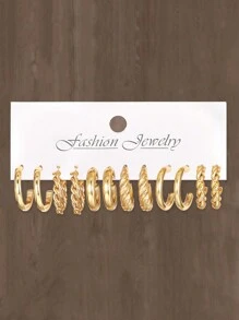 12-48 件优雅复古设计各式耳环套装，包括心形、花朵、波浪、扭曲、镂空、纹理、金属 C 形环，适合节日、度假、派对、约会、日常佩戴 - 金黃色 - 查看 6