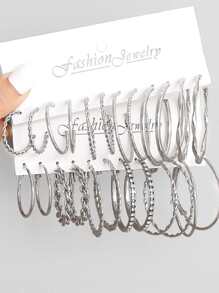 24入組時尚簡約金屬耳環套裝,適用於約會、派對、假日和日常佩戴,是情人節等節日的完美禮物。 - 銀色 - 查看 13