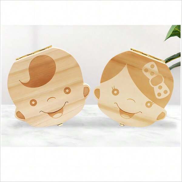 1 pièce Boîte commémorative pour dents de bébé, boîte de rangement pour dents en bois, cadeau de la fée des dents pour bébé unisexe, décoration de douche de bébé familiale, cadeaux de douche de bébé, cadeaux de Pâques pour filles/garçons