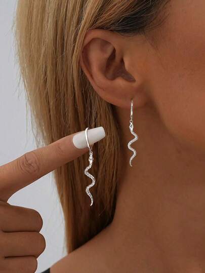 Newsoul 1pair Glamorous S925/925 Sterling Silver Snake Shaped Drop Earrings For Women Ladies Jewellery Anniversary Gift Earrings Fine Jewelry