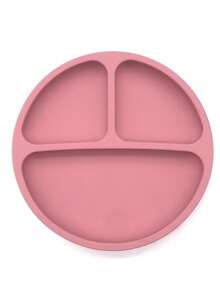 1pc Silicone Baby Round Plate With 4 Super Strong Suction Cups - Hot Pink - View 1