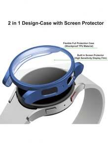 1pc Samsung Galaxy Watch Case For Men And Women'S Sports And Leisure, Scratch Resistant, Drop Resistant, Waterproof, Soft Tpu Material Watch Protection Case, Compatible With Samsung Galaxy Watches 4, 5, 6, 7, 40mm/44mm, Nano Vacuum Coating, Smooth Appearance, Easy To Wear And Charge, Providing 360 ° Protection For Your Watch - Blue - View 2