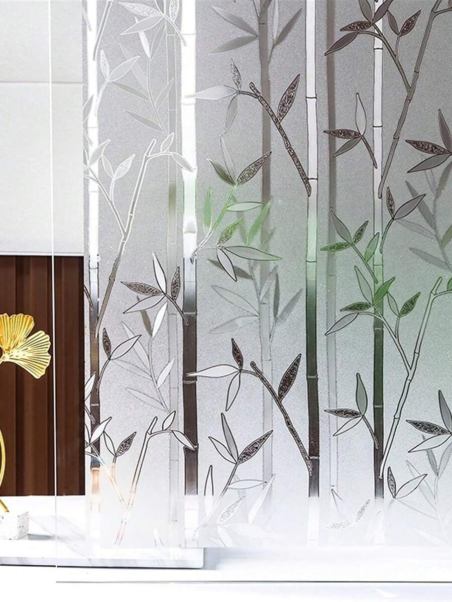 1 Roll Bamboo Pattern Frosted Glass Window Film, Decorative Window