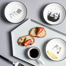 1pc Cute Cat Ceramic Seasoning Small Dish Creative Kitchen Sauce Bowl Household Dipping Plate Creative Vinegar Soy Snack Dishes - White - View 3