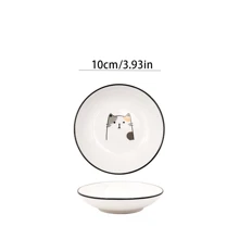 1pc Cute Cat Ceramic Seasoning Small Dish Creative Kitchen Sauce Bowl Household Dipping Plate Creative Vinegar Soy Snack Dishes - White - View 6