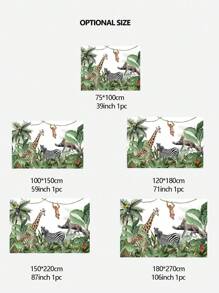 1片逼真的熱帶雨林動物長頸鹿和大象裝飾派對背景布,適合兒童 - 彩色 - 查看 2