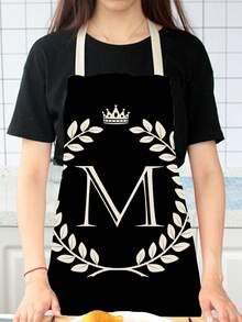 1pc Wheat Ear & Letter M Shaped Kitchen Cooking Apron For Home Use - Apricot - View 3