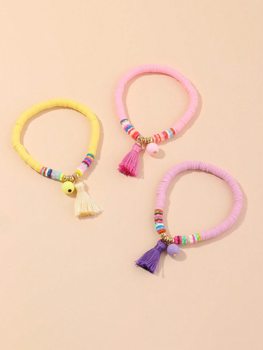 3件套女孩混色聚合物粘土手链套装，适合日常装饰 - 彩色 - 查看 1