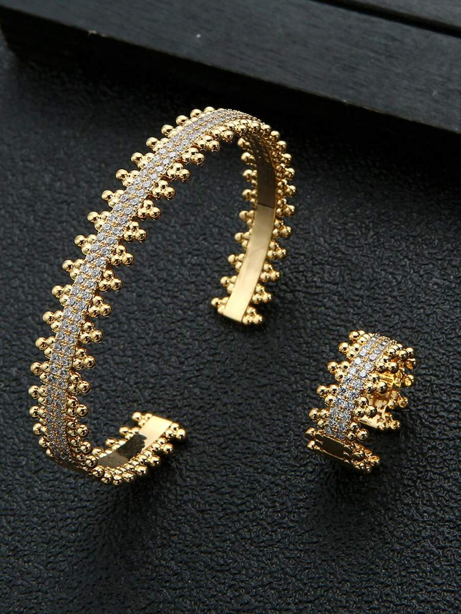 2pcs/Set Sparkling Inlaid Personality Bracelet & Ring Set