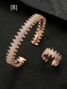 2pcs/Set Sparkling Inlaid Personality Bracelet & Ring Set