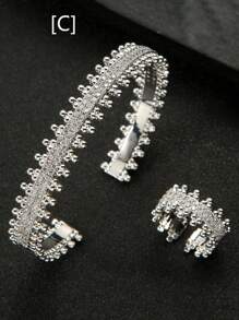 2pcs/Set Sparkling Inlaid Personality Bracelet & Ring Set