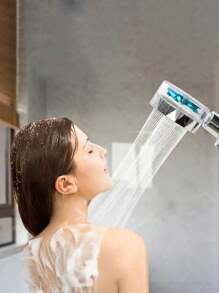 Transparent Turbocharged Waist Shaped Showerhead With Removable & Adjustable & Pause Button Function, Portable Handheld Showerhead - Blue - View 1