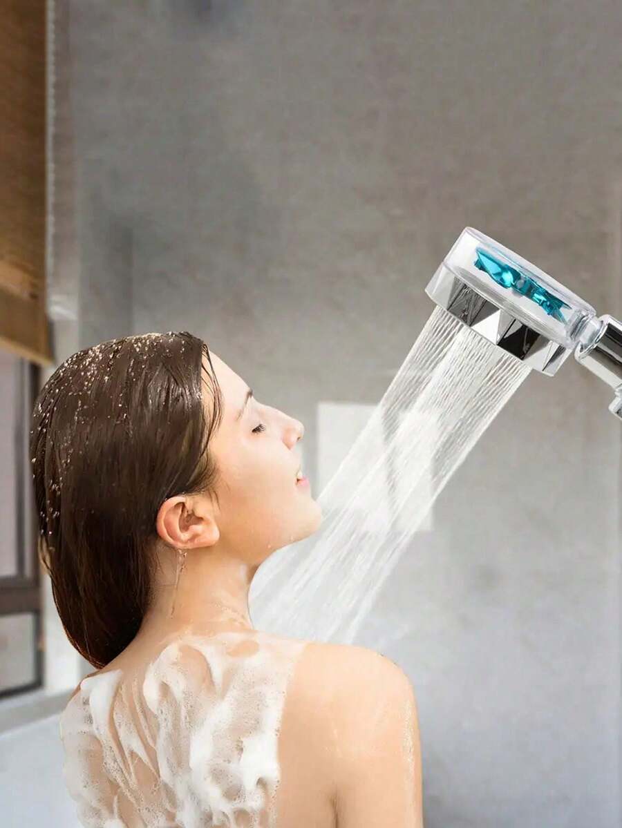 Transparent Turbocharged Waist Shaped Showerhead With Removable & Adjustable & Pause Button Function, Portable Handheld Showerhead - Blue - View 1
