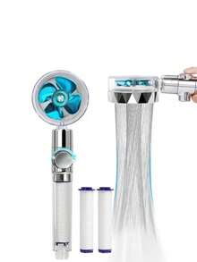 Transparent Turbocharged Waist Shaped Showerhead With Removable & Adjustable & Pause Button Function, Portable Handheld Showerhead - Blue - View 10