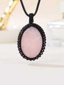 1個橢圓自然石項鍊水晶項鍊,繩套裝自然石英項鍊,適用於女士男士編織靈性飾品 - Necklace - 查看 2