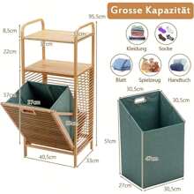 Bathroom Shelf With Laundry Basket, Bathroom Shelf Made Of Bamboo, Bathroom Cabinet With 2 Shelves For Bathroom Accessories, 40L Removable Laundry Basket, Freestanding, For Bathroom Bedroom (40.5 X 33 X 95.5 Cm)
