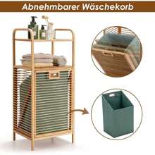 Bathroom Shelf With Laundry Basket, Bathroom Shelf Made Of Bamboo, Bathroom Cabinet With 2 Shelves For Bathroom Accessories, 40L Removable Laundry Basket, Freestanding, For Bathroom Bedroom (40.5 X 33 X 95.5 Cm)