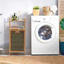 Bathroom Shelf With Laundry Basket, Bathroom Shelf Made Of Bamboo, Bathroom Cabinet With 2 Shelves For Bathroom Accessories, 40L Removable Laundry Basket, Freestanding, For Bathroom Bedroom (40.5 X 33 X 95.5 Cm)