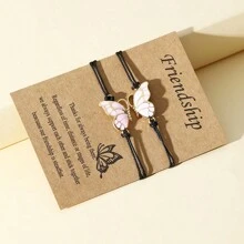 2 件/套独特蝴蝶与朋友蜡线编织友谊手链，适合女性/闺蜜聚会/新年情人节礼物、万圣节礼物 - 紫色 - 查看 5