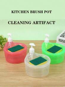 二合一洗洁精分配器和海绵架，含 1 个清洁海绵、皂液器、按压皂液器盒、自动皂液器按压盒、海绵清洁刷，适用于厨房水槽家居浴室装饰 - 彩色 - 查看 9