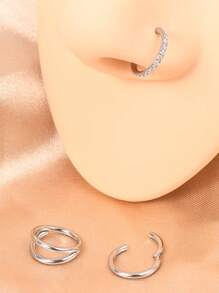 Acefun 3 chiếc khuyên mũi hình vòng - Khuyên mũi vòng đôi bằng thép không gỉ 316L 16G/18G/20G có bản lề CZ Conch Trang sức xỏ khuyên vách ngăn Clicker Nhẫn môi Bông tai sụn Helix Rook Tragus Daith 8mm - C - Xem 3
