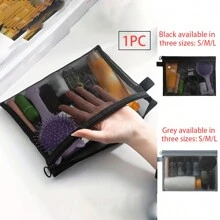 1個透明收納網格化妝收納袋,多功能旅行便攜袋,口紅護膚品收納洗臉化妝包, 灰色和黑色,多個尺寸可用 - 彩色 - 查看 1