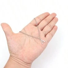 1件時尚不鏽鋼銀色首字母掛墜連鏈項鍊，適用於女性 - 銀色 - 查看 4