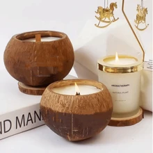 Vela en forma de cáscara de coco con aroma elegante y suave a leche de coco, que aporta una sensación de bosque, decoración de cáscara de coco' - Blanco - Ver 3