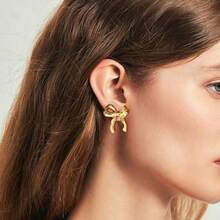 1 對優雅蝴蝶結設計女用耳環,多功能珠寶 - 金色 - 查看 3