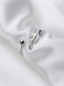 MODIAN 925 純銀女士結婚訂婚戒指閃亮樹枝葉開口可調節戒指高級珠寶 - 銀色 - 查看 1