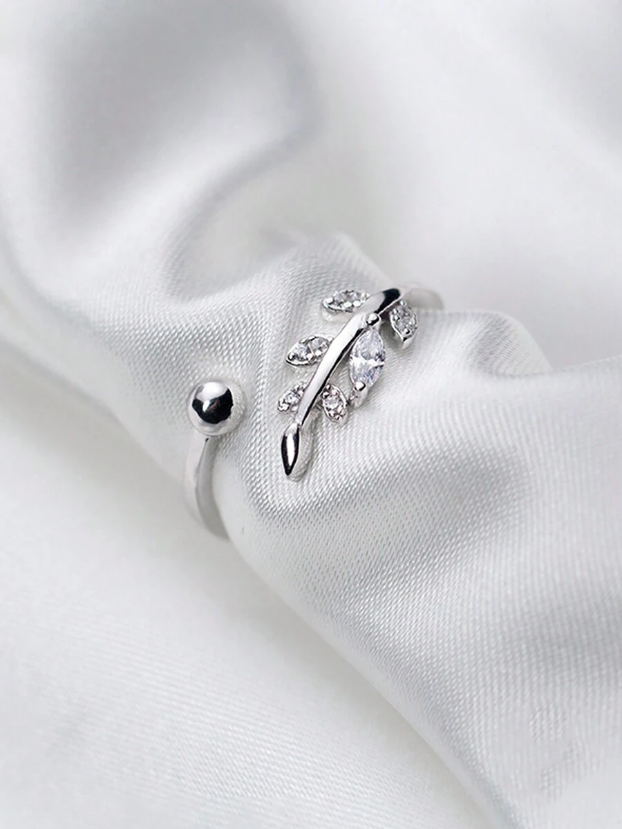 MODIAN 925 純銀女士結婚訂婚戒指閃亮樹枝葉開口可調節戒指高級珠寶 - 銀色 - 查看 1