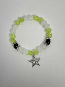 1pc European & American Style Double-Layered Hollow Out Star Bead & Pentagram Stone Bracelet For Women, Valentine'S Gift - Multicolor - View 1