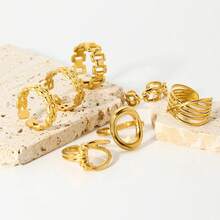 1pc Women's Stainless Steel Hollow Out Chain Design Ring For Date, Party And Working Women - Yellow Gold - View 3