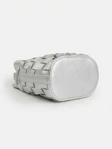 New Soft Pu Leather Woven Mini Drawstring Bucket Bag Crossbody Bag Y2k Millennium Girl Style Women's Bag - Silver - View 2