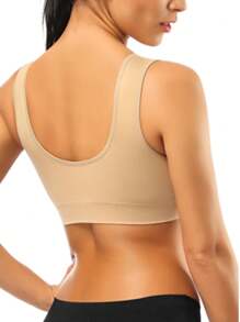 2 件装纯色无钢圈文胸、女士运动文胸、无缝舒适瑜伽文胸，带可拆卸胸垫 - 彩色 - 查看 7