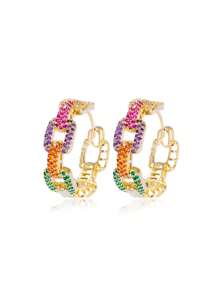 1pair Large Round Colored Cubic Zirconia Hoop Earrings