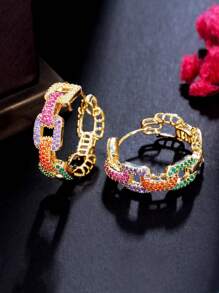 1pair Large Round Colored Cubic Zirconia Hoop Earrings