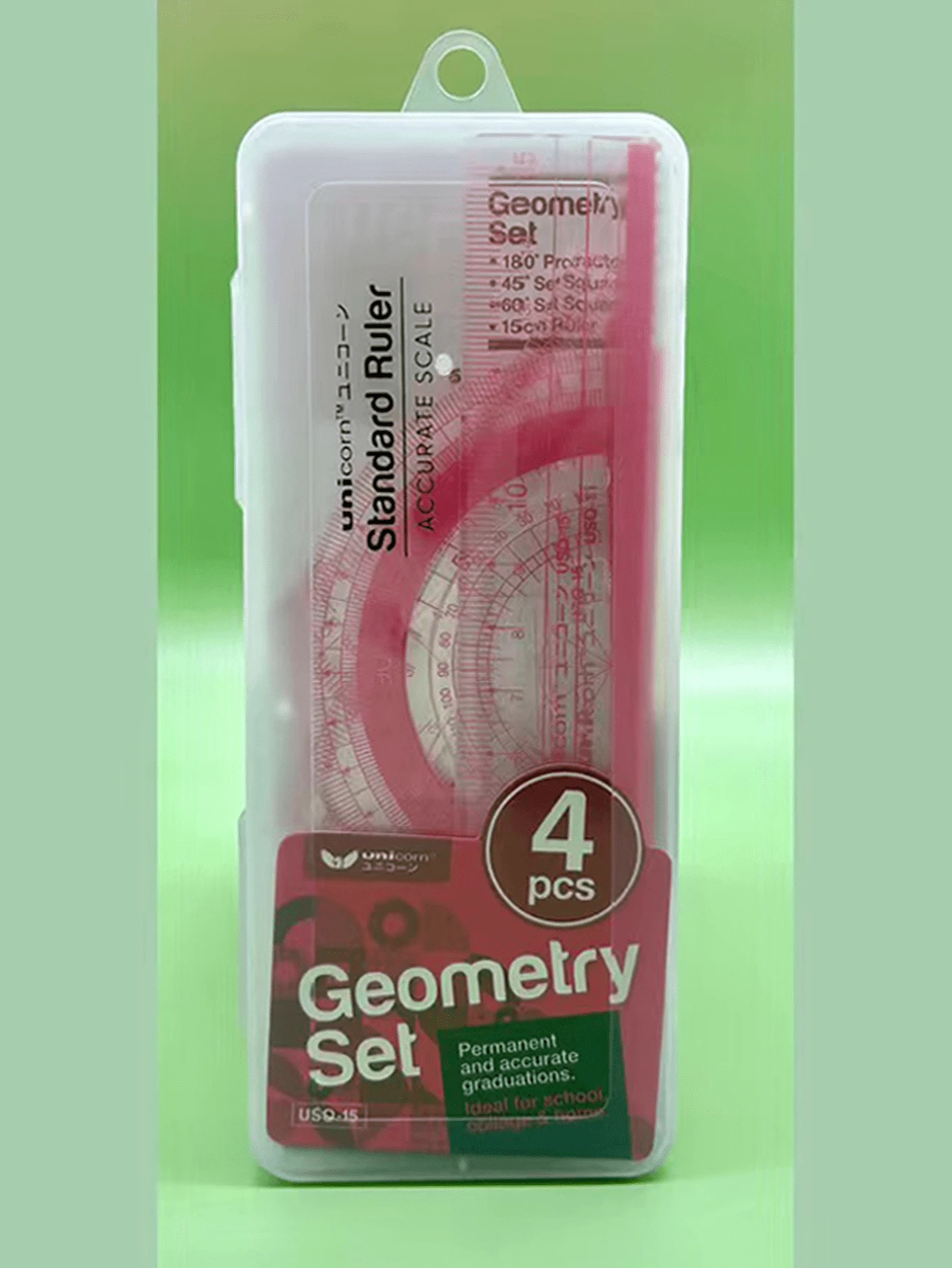 Student Drawing Set Ruler Plastic Straight Ruler Triangle Protractor Set Ruler Learning Stationery Plastic Box Set Ruler - Red - View 1