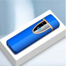 1pc New Arrival Usb Plastic Fingerprint Touch Sensor Rechargeable Lighter, Portable Electric Lighter - Blue - View 2