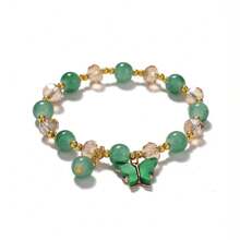 1pc Crystal & Glass Butterfly Decor Beaded Bracelet Perfect For Women's Parties And Daily Wear - Green - View 2