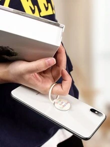 1pc Cat Shaped Mobile Phone Holder With Ring, Durable Back Glue Sticker, Strong & Cute & Personalized Back Ring Buckle - White - View 7