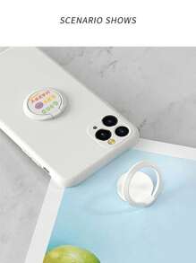 1pc Cat Shaped Mobile Phone Holder With Ring, Durable Back Glue Sticker, Strong & Cute & Personalized Back Ring Buckle - White - View 4