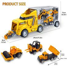 兒童運輸車玩具,卡車運輸車玩具套裝附有3輛玩具車（隨機款式）,非常適合3-6歲兒童的聖誕生日禮物 - 黃色 - 查看 7