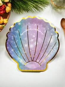 10pcs 7inch/9inch Disposable Paper Plates With Hot Stamping, Gradient Purple Seashell Shape. Ideal For Birthdays, Weddings, Bridal Showers And Other Themed Parties, And Also Suitable For Daily Use - Multicolor - View 3