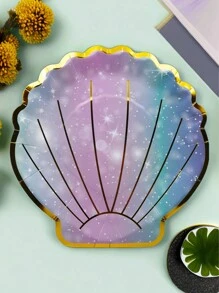 10pcs 7inch/9inch Disposable Paper Plates With Hot Stamping, Gradient Purple Seashell Shape. Ideal For Birthdays, Weddings, Bridal Showers And Other Themed Parties, And Also Suitable For Daily Use - Multicolor - View 4