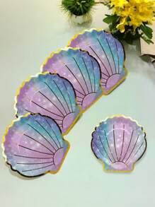 10pcs 7inch/9inch Disposable Paper Plates With Hot Stamping, Gradient Purple Seashell Shape. Ideal For Birthdays, Weddings, Bridal Showers And Other Themed Parties, And Also Suitable For Daily Use - Multicolor - View 1