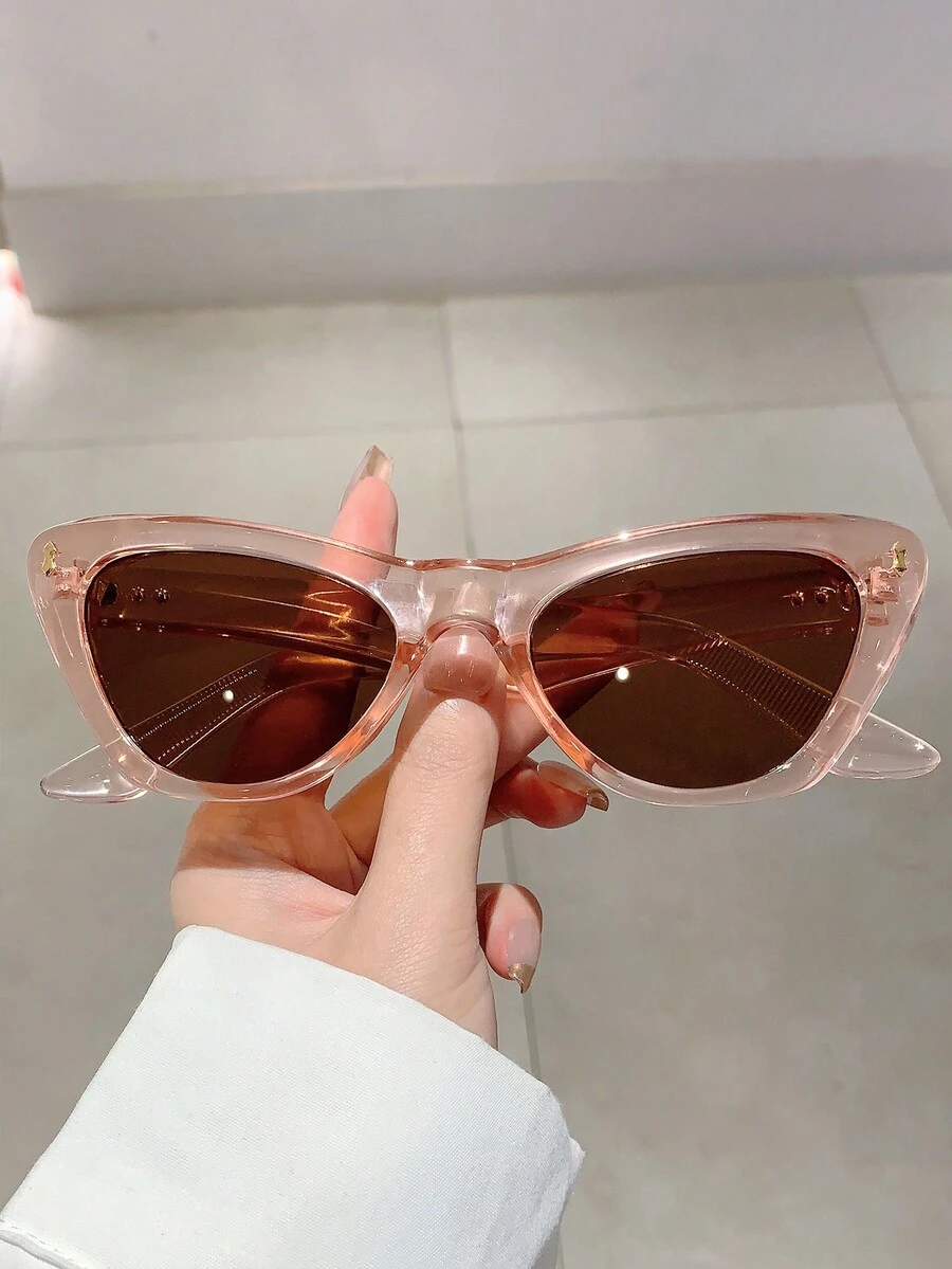 2024新款时尚多色超大猫眼女士眼镜，复古风格撞色框架装饰眼镜 - 棕色 - 查看 1