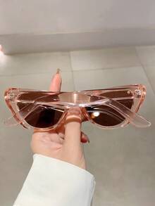 2024新款时尚多色超大猫眼女士眼镜，复古风格撞色框架装饰眼镜 - 棕色 - 查看 4