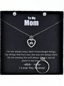 4 件銀色時尚奢華鍍銅 18k 鑲嵌和水鑽翼形心月項鍊、戒指、耳環套裝帶賀卡和禮品盒適合情人節、情侶、女朋友、最好的朋友,適合所有場合 - 銀色 - 查看 19