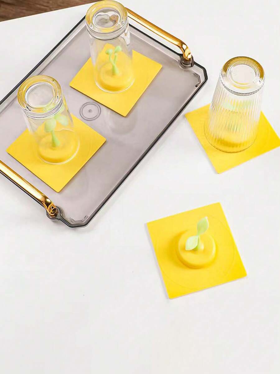 1入創意黃草形矽膠杯墊（隨機綠色植物圖案） - 黃色 - 查看 1